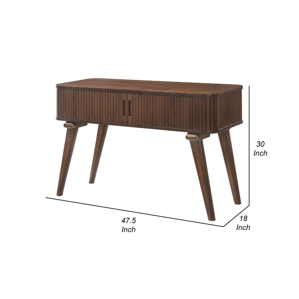 Manny Sofa Console Table, 2 Tambour Doors, Walnut Brown 48 Inch
