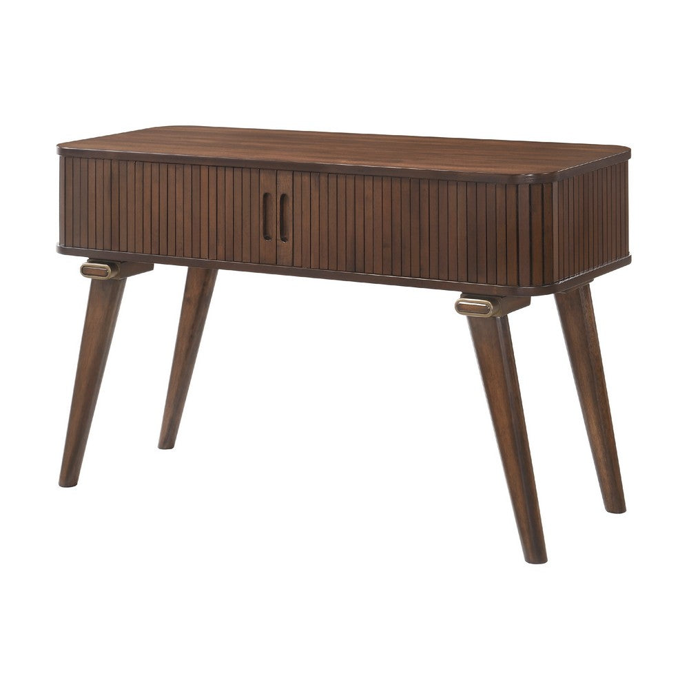 Manny Sofa Console Table, 2 Tambour Doors, Walnut Brown 48 Inch