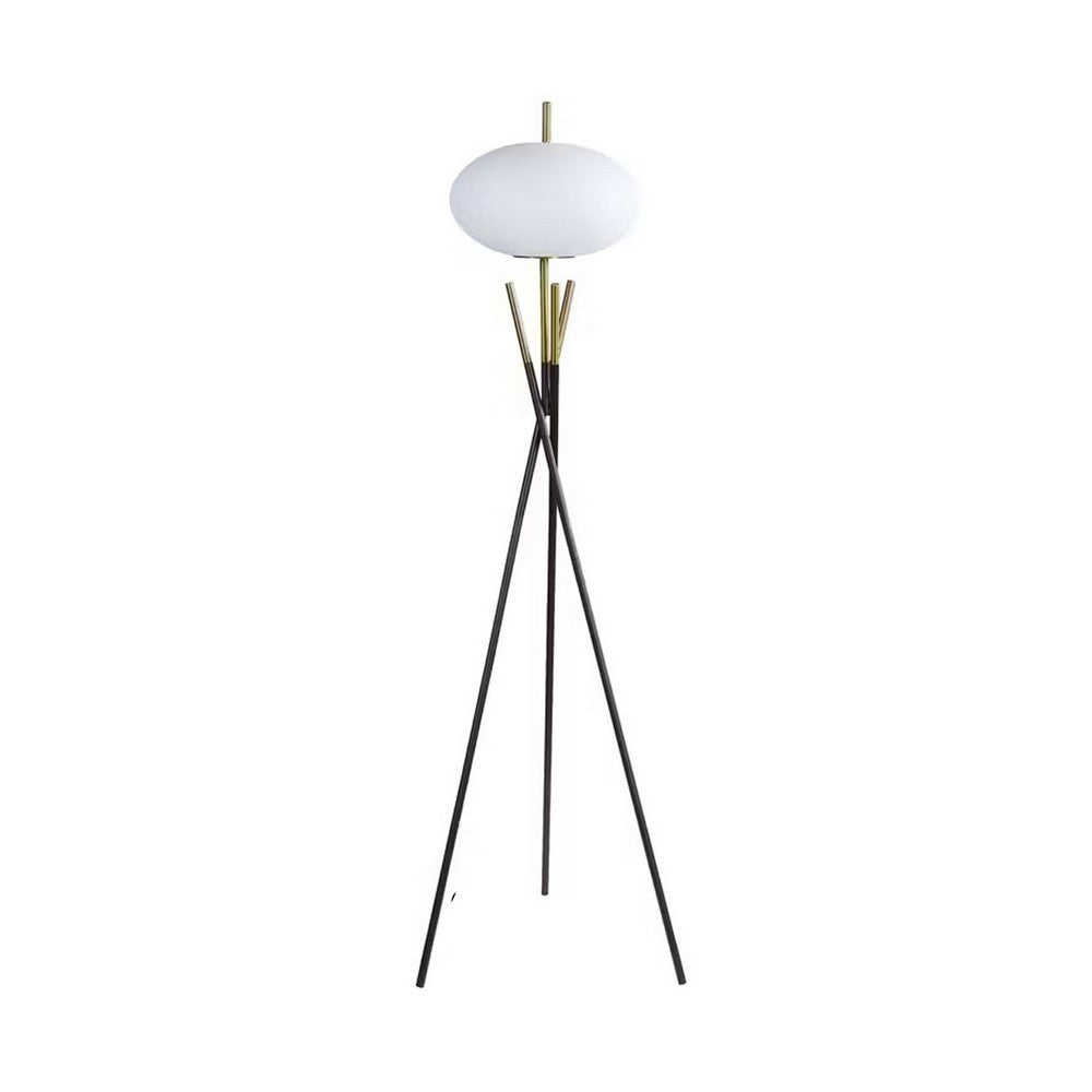 Azy Floor Lamp, Frosted White Shade, Tripod Base, Black Gold, 64 Inch