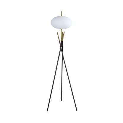 Azy Floor Lamp, Frosted White Shade, Tripod Base, Black Gold, 64 Inch