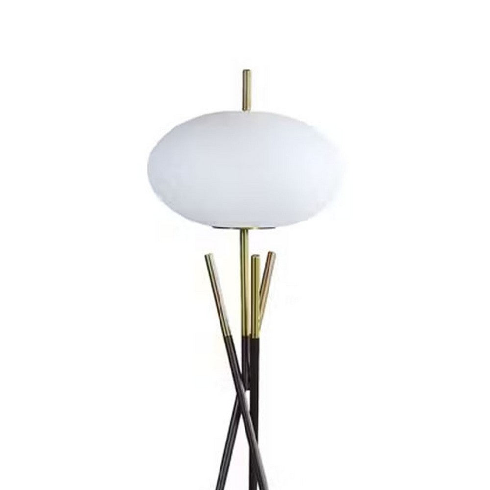 Azy Floor Lamp, Frosted White Shade, Tripod Base, Black Gold, 64 Inch