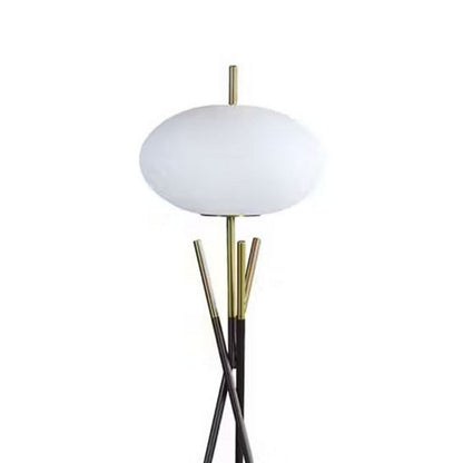 Azy Floor Lamp, Frosted White Shade, Tripod Base, Black Gold, 64 Inch