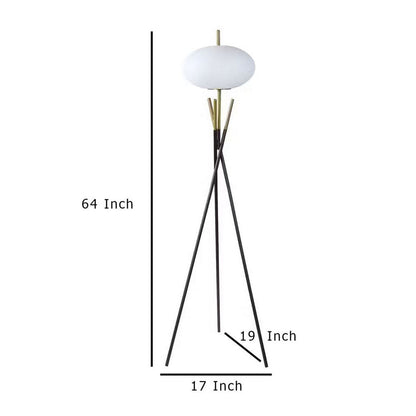 Azy Floor Lamp, Frosted White Shade, Tripod Base, Black Gold, 64 Inch