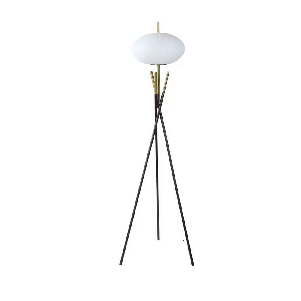 Azy Floor Lamp, Frosted White Shade, Tripod Base, Black Gold, 64 Inch