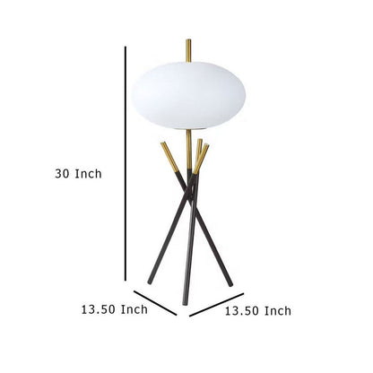 Azy Table Lamp, Frosted White Shade, Tripod Base, Black Gold, 30 Inch