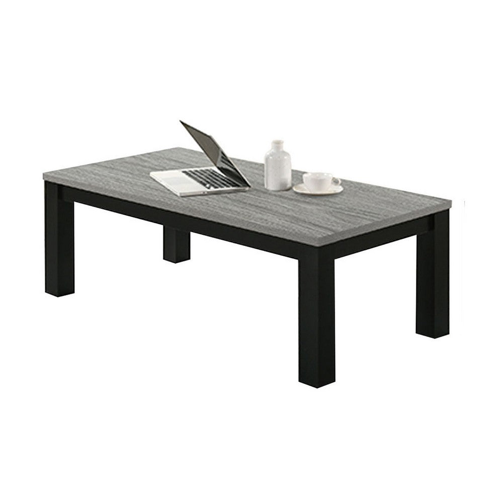 Tex 3pc Coffee and Side End Table Set, Gray Top, Black Wood Legs