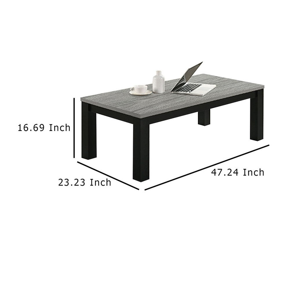 Tex 3pc Coffee and Side End Table Set, Gray Top, Black Wood Legs