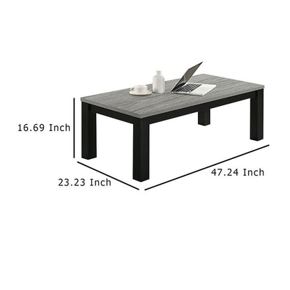 Tex 3pc Coffee and Side End Table Set, Gray Top, Black Wood Legs