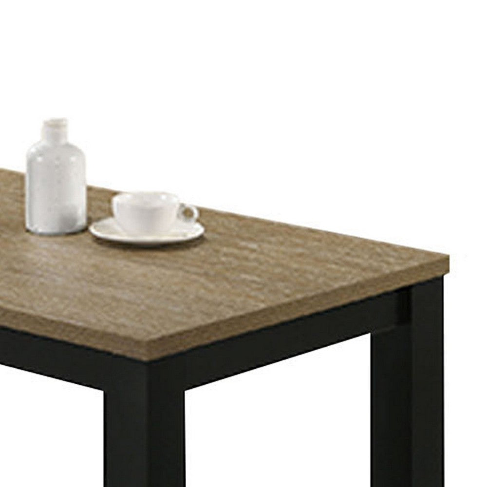 Tex 3pc Coffee and Side End Table Set, Brown Top, Black Wood Legs
