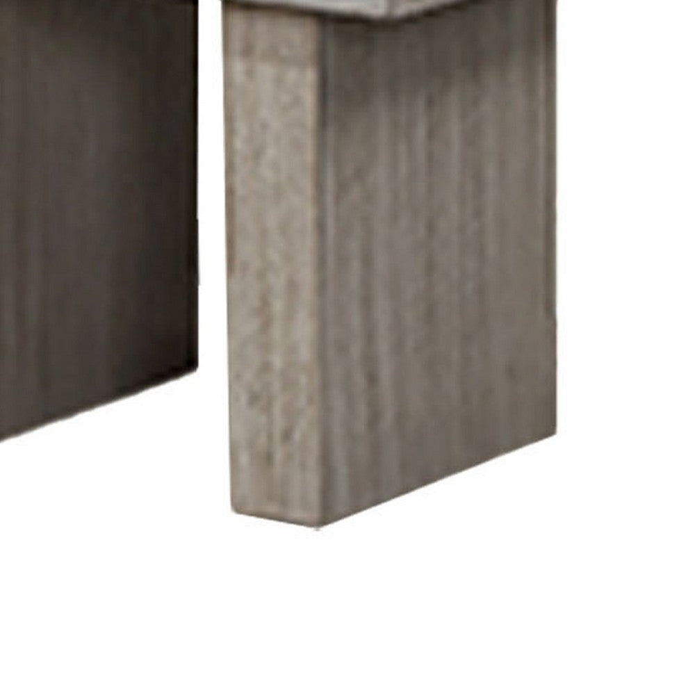 Lezy Side End Table, 22 Inch, Gray Oak Wood Top, Double Pedestal Base