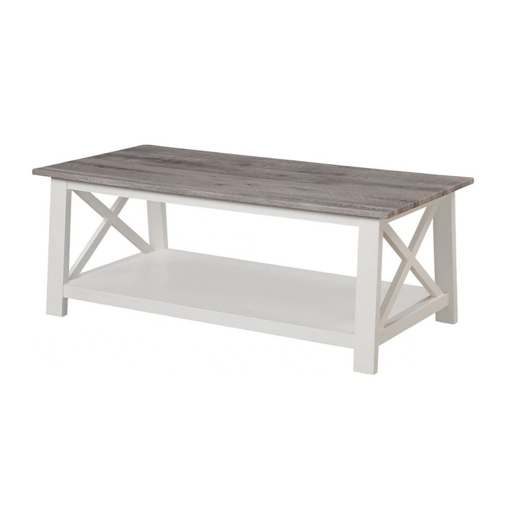 Heo 3pc Coffee and Side End Table Set, Gray Wood Top, White X Legs