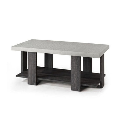 Birz 3pc Coffee and Side End Table Set, Beige Wood Top, Gray Base