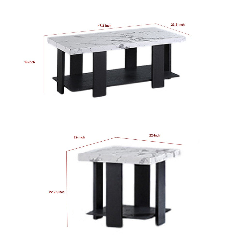 Birz 3pc Coffee and Side End Table Set, Beige Wood Top, Gray Base