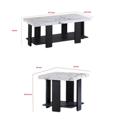 Birz 3pc Coffee and Side End Table Set, Beige Wood Top, Gray Base