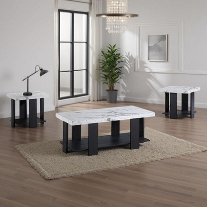 Birz 3pc Coffee and Side End Table Set, Beige Wood Top, Gray Base