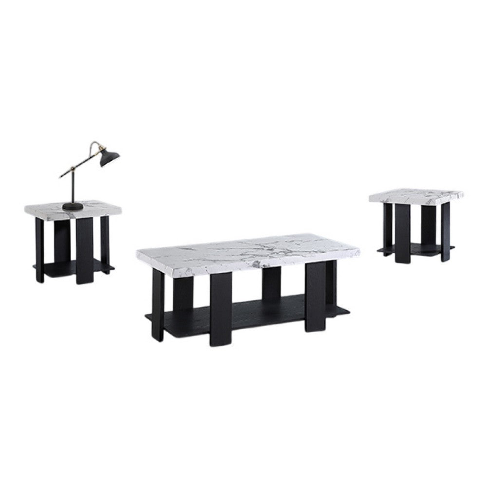 Birz 3pc Coffee and Side End Table Set, Beige Wood Top, Gray Base
