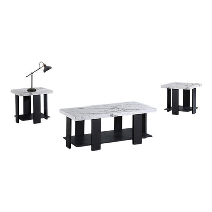 Birz 3pc Coffee and Side End Table Set, Beige Wood Top, Gray Base