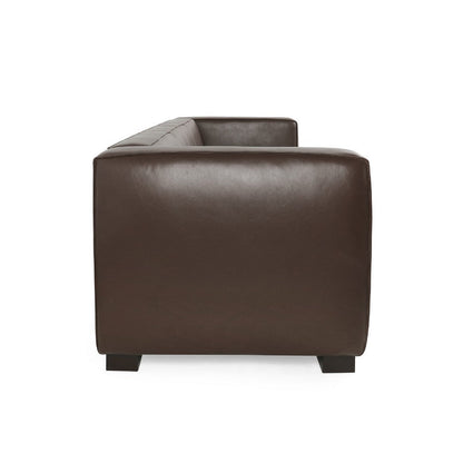 3 Seater Sofa, Low Profile Dark Brown Faux Leather, Birch, 80 Inch