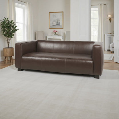 3 Seater Sofa, Low Profile Dark Brown Faux Leather, Birch, 80 Inch