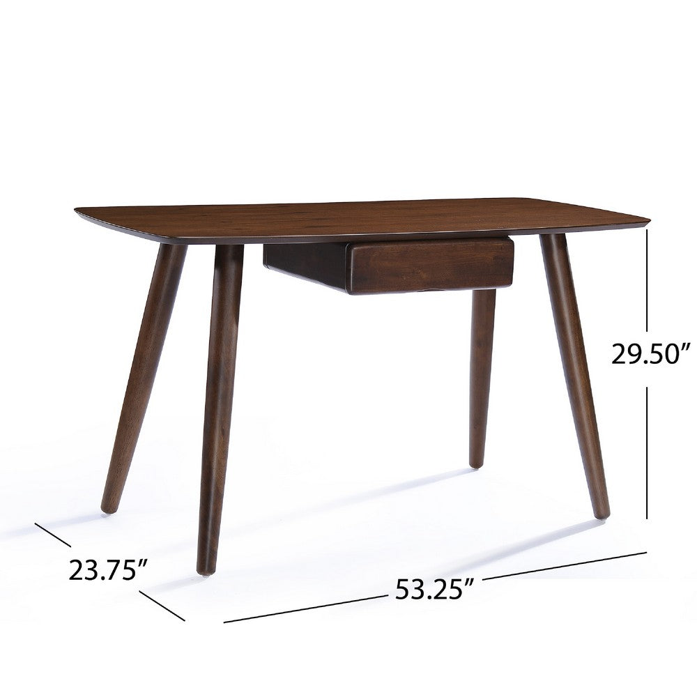 Raven Study Table with 1 Drawer, Splayed Legs, Walnut Brown 53 Inch