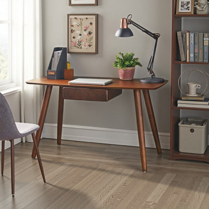 Raven Study Table with 1 Drawer, Splayed Legs, Walnut Brown 53 Inch