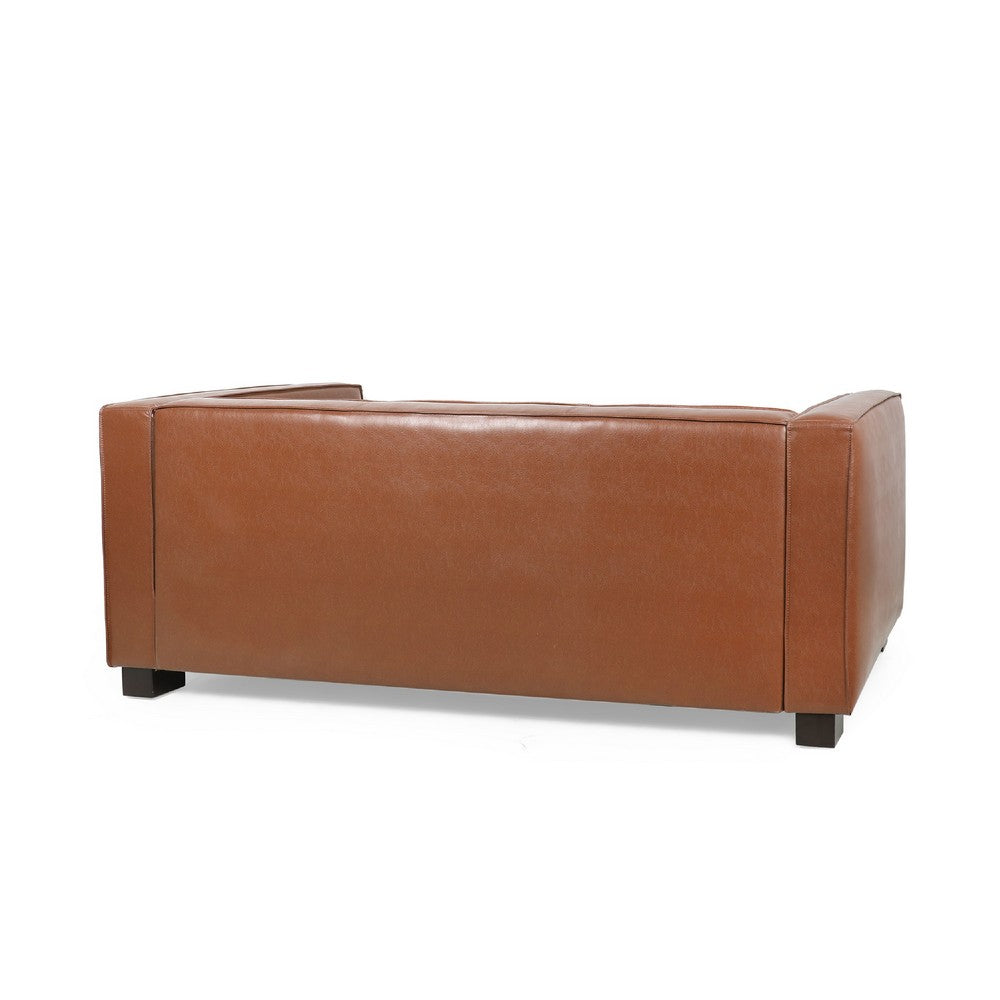 Grag 3 Seater Sofa, Tuxedo Design, Birch Wood Legs, Brown Faux Leather