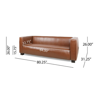 Grag 3 Seater Sofa, Tuxedo Design, Birch Wood Legs, Brown Faux Leather