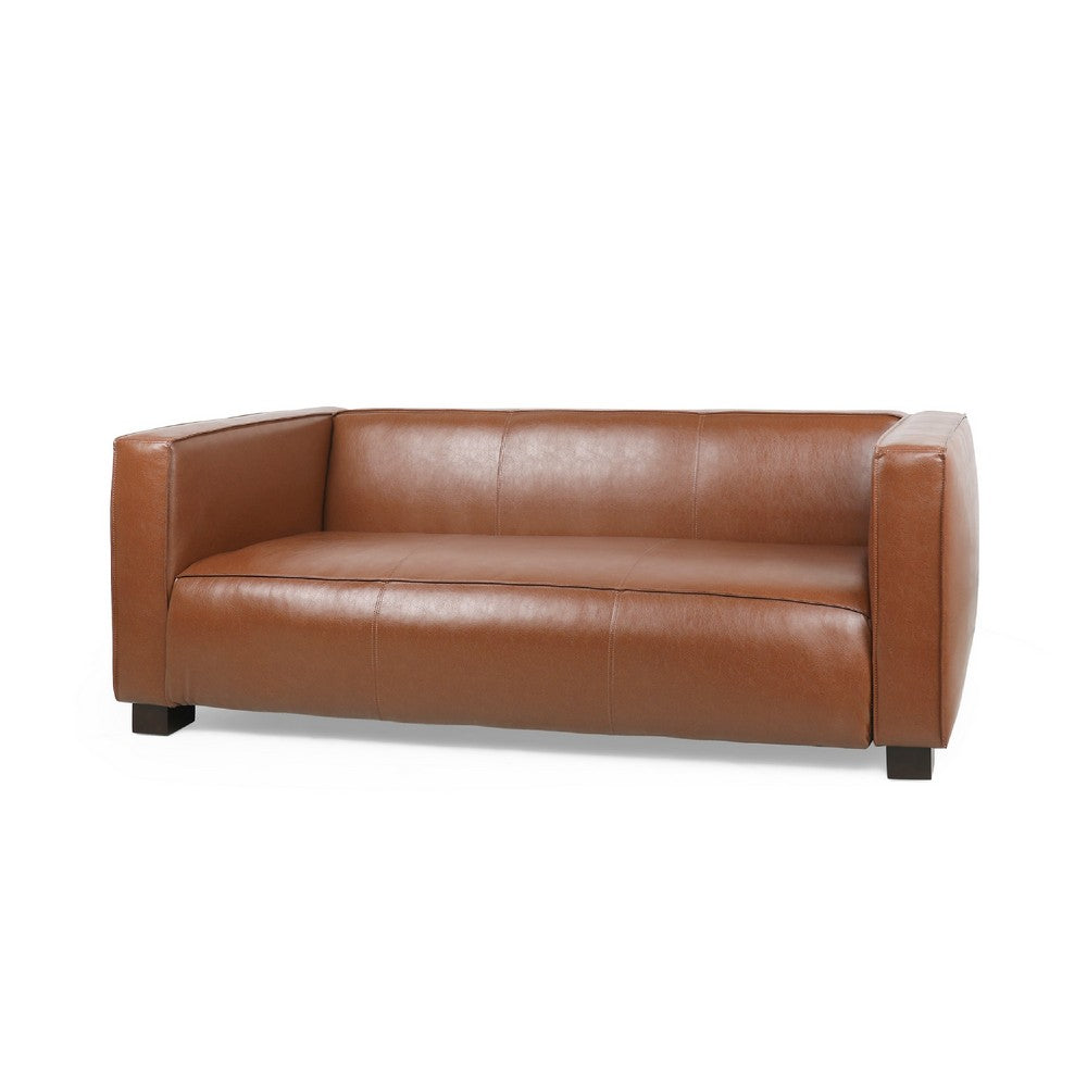 Grag 3 Seater Sofa, Tuxedo Design, Birch Wood Legs, Brown Faux Leather