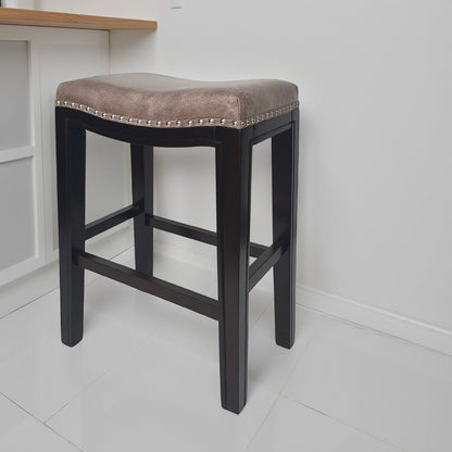 Feine Counter Stool Set of 2, Nailhead Trim, Taupe Gray Faux Leather