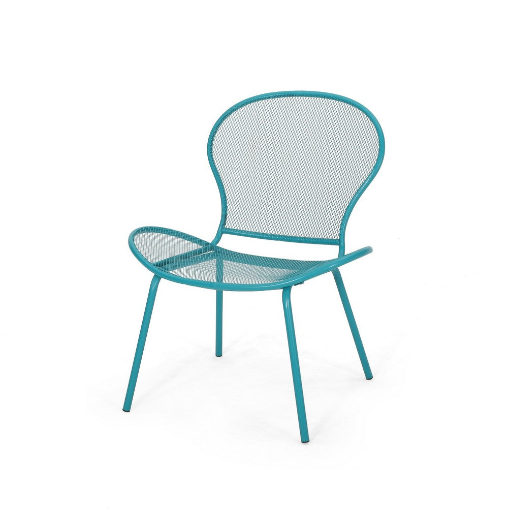 Nian Accent Chair Set of 2, Shell Shape Mesh Seat, Reto Teal Blue Iron
