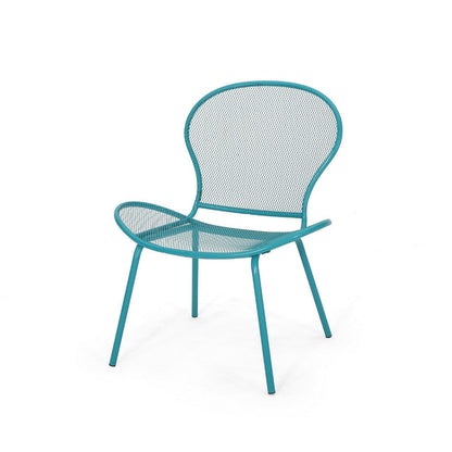 Nian Accent Chair Set of 2, Shell Shape Mesh Seat, Reto Teal Blue Iron