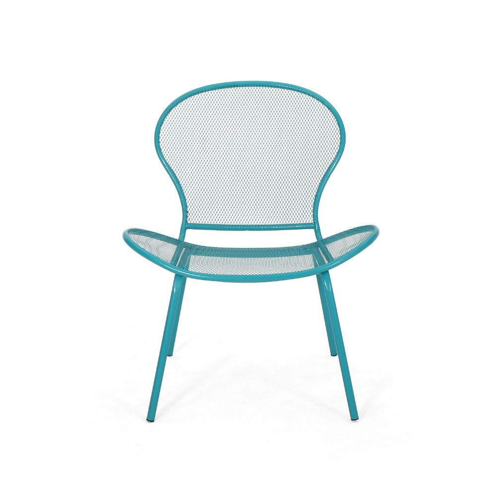 Nian Accent Chair Set of 2, Shell Shape Mesh Seat, Reto Teal Blue Iron