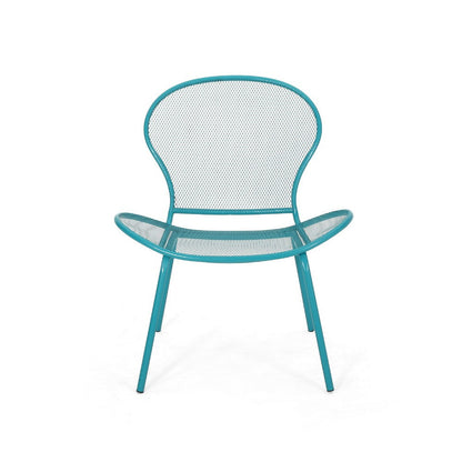 Nian Accent Chair Set of 2, Shell Shape Mesh Seat, Reto Teal Blue Iron