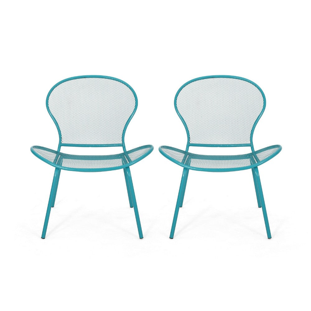 Nian Accent Chair Set of 2, Shell Shape Mesh Seat, Reto Teal Blue Iron