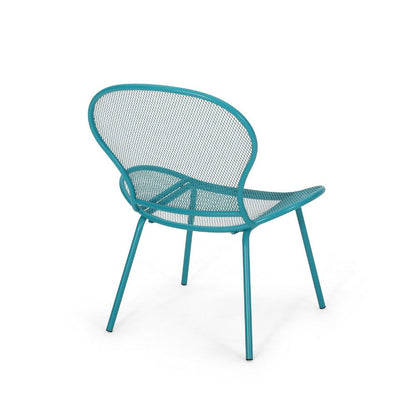 Nian Accent Chair Set of 2, Shell Shape Mesh Seat, Reto Teal Blue Iron