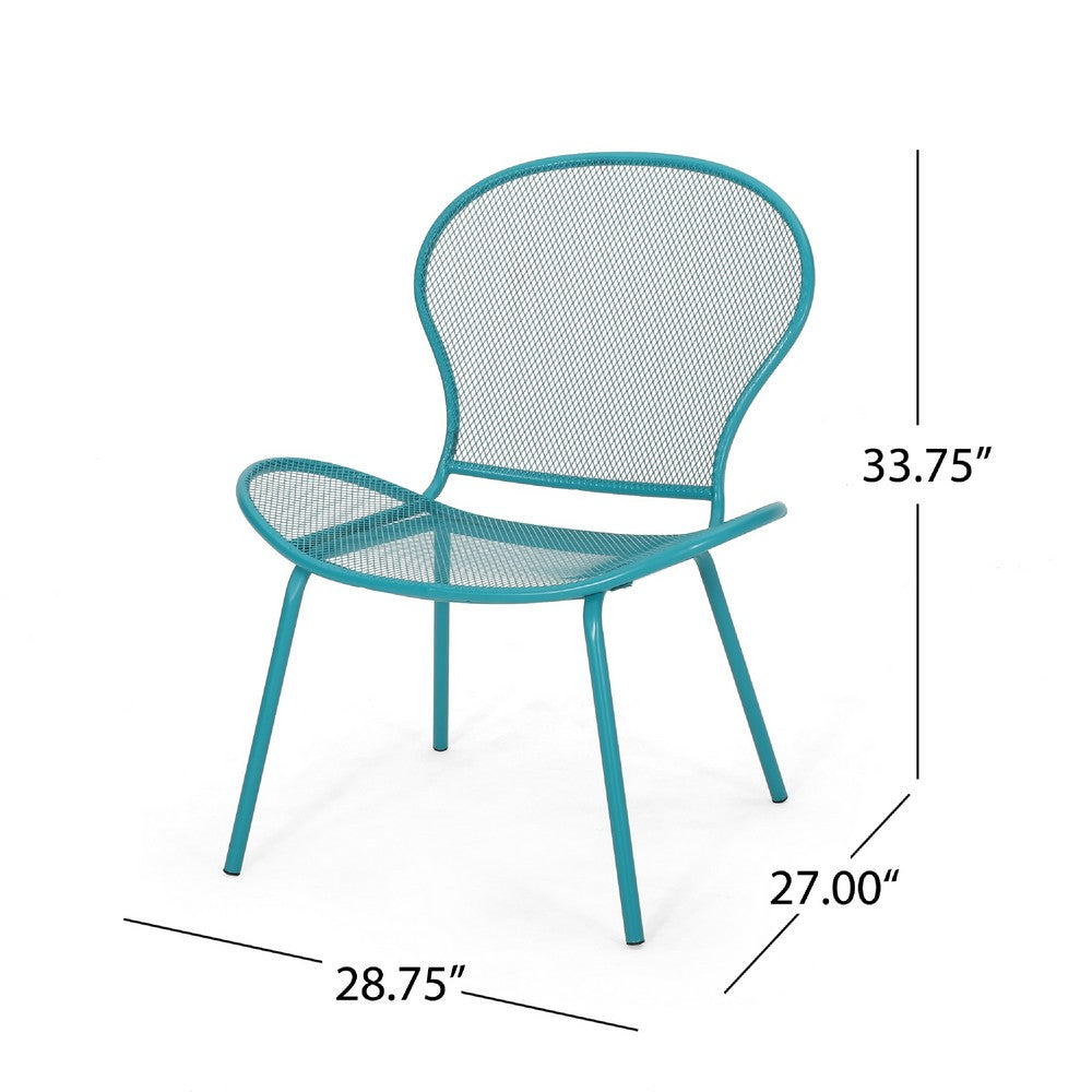 Nian Accent Chair Set of 2, Shell Shape Mesh Seat, Reto Teal Blue Iron