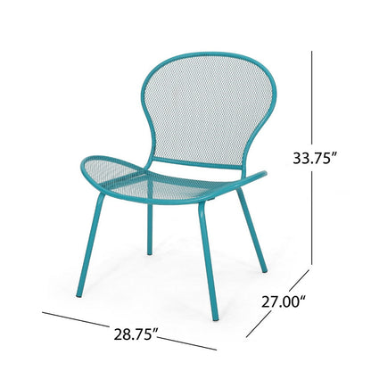 Nian Accent Chair Set of 2, Shell Shape Mesh Seat, Reto Teal Blue Iron