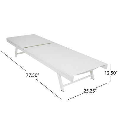 Sally Outdoor Chaise Lounge, Aluminum Frame, White Mesh Fabric 78 Inch
