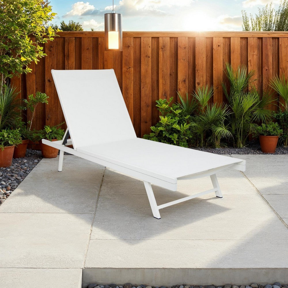 Sally Outdoor Chaise Lounge, Aluminum Frame, White Mesh Fabric 78 Inch
