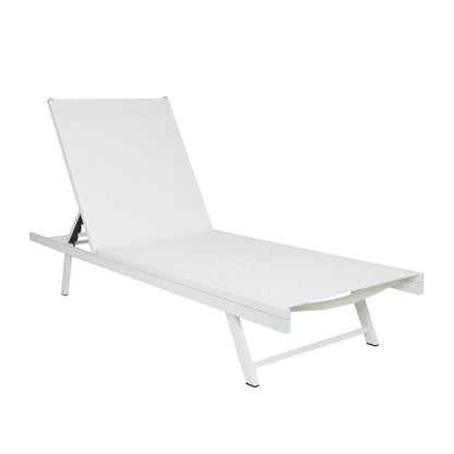Sally Outdoor Chaise Lounge, Aluminum Frame, White Mesh Fabric 78 Inch