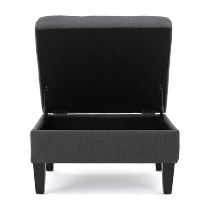 Ramya Ottoman with Hidden Storage, Gray Waffle Tufted Fabric 28 Inch