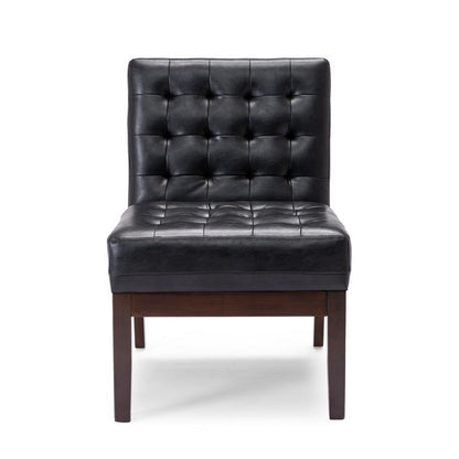 Keyur Accent Chair, Rubberwood Legs, Black Waffle-Stitch Faux Leather