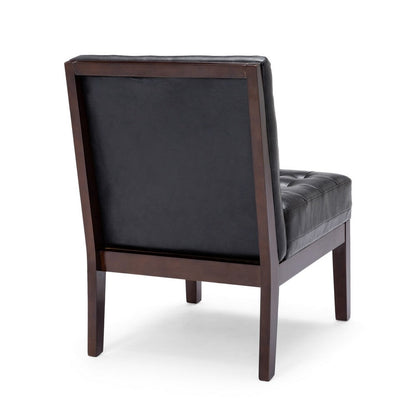 Keyur Accent Chair, Rubberwood Legs, Black Waffle-Stitch Faux Leather
