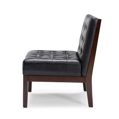 Keyur Accent Chair, Rubberwood Legs, Black Waffle-Stitch Faux Leather
