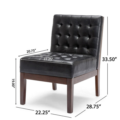 Keyur Accent Chair, Rubberwood Legs, Black Waffle-Stitch Faux Leather
