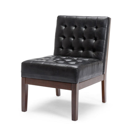 Keyur Accent Chair, Rubberwood Legs, Black Waffle-Stitch Faux Leather