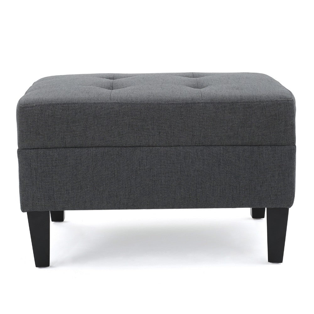 Sabby Ottoman with Tapered Birch Wood Legs, Dark Gray Fabric 29 Inch