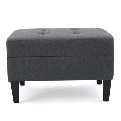 Sabby Ottoman with Tapered Birch Wood Legs, Dark Gray Fabric 29 Inch