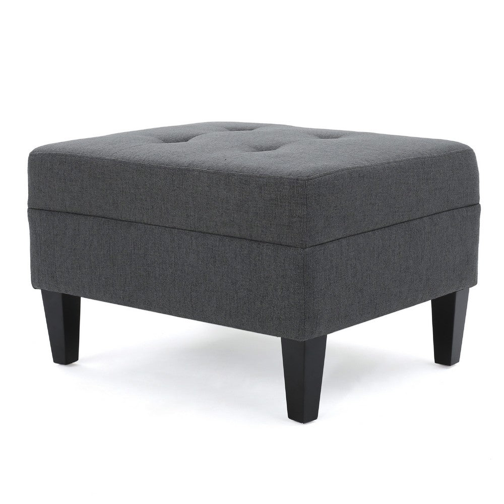 Sabby Ottoman with Tapered Birch Wood Legs, Dark Gray Fabric 29 Inch