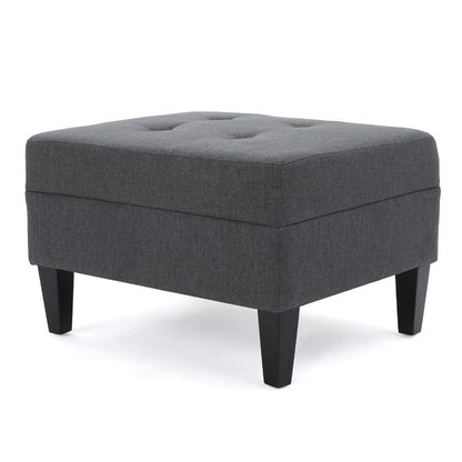 Sabby Ottoman with Tapered Birch Wood Legs, Dark Gray Fabric 29 Inch